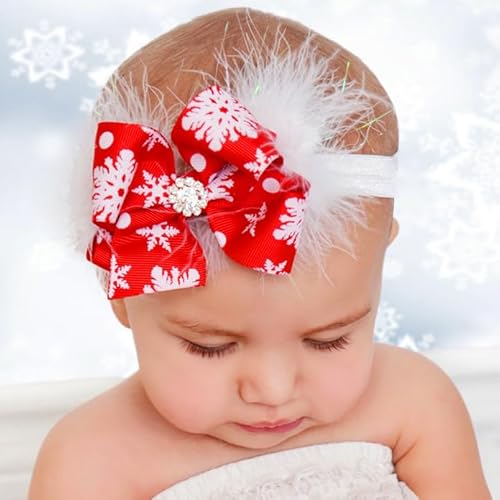 Fashband Weihnachten Baby Mädchen Stirnbänder Schneeflocke Schleife Knoten Haarband Feder Strass Haarband Haarschmuck für Neugeborene Säuglinge Kleinkinder und Kinder von Fashband