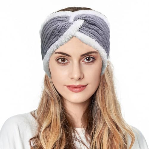Fashband Winter gestricktes Stirnband Twist Chunky Fleece gefüttert Head Wraps elastische thermische Crochet Turban Haarbänder für Frauen und Mädchen(Grau) von Fashband