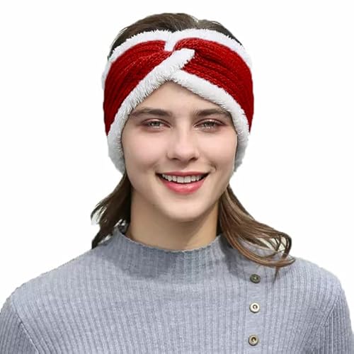 Fashband Winter gestricktes Stirnband Twist Chunky Fleece gefüttert Head Wraps elastische thermische Crochet Turban Haarbänder für Frauen und Mädchen(Rot) von Fashband