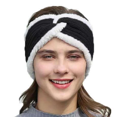 Fashband Winter gestricktes Stirnband Twist Chunky Fleece gefüttert Head Wraps elastische thermische Crochet Turban Haarbänder für Frauen und Mädchen(Schwarz) von Fashband