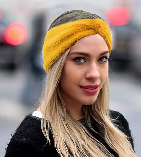 Fashband Winter Knit Cross Stirnband Fashion Imitation Velvet Stirnband Criss Cross Stirnband Ear Warmer Head Wrap für den täglichen Gebrauch und Sport (Gelb) von Fashband
