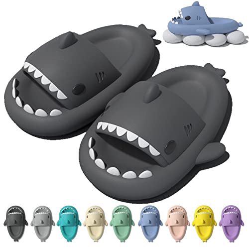 Fasheepfa Hai-Hausschuhe mit Wolken-Sohle, weicher Komfort und Massage-Sohle, rutschfest, offenes Zehen-Design für den Innenbereich, dunkelgrau, 40.5/41 EU von Fasheepfa