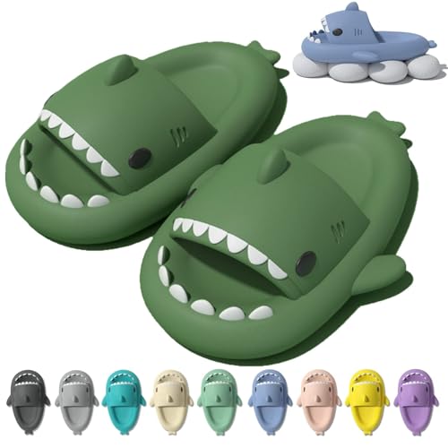 Fasheepfa Hai-Hausschuhe mit Wolken-Sohle, weicher Komfort und Massage-Sohle, rutschfest, offenes Zehen-Design für den Innenbereich, dunkelgrün, 38.5/39.5 EU von Fasheepfa