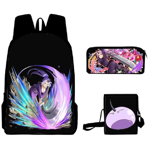 Fasheepfa That Time I Got Reincarnated As A Slime Rucksack, 3-teiliges Set, Anime-3D-Drucke, Rucksack, einzelne Umhängetasche, Federmäppchen für Jungen und Mädchen, Weihnachts- und von Fasheepfa