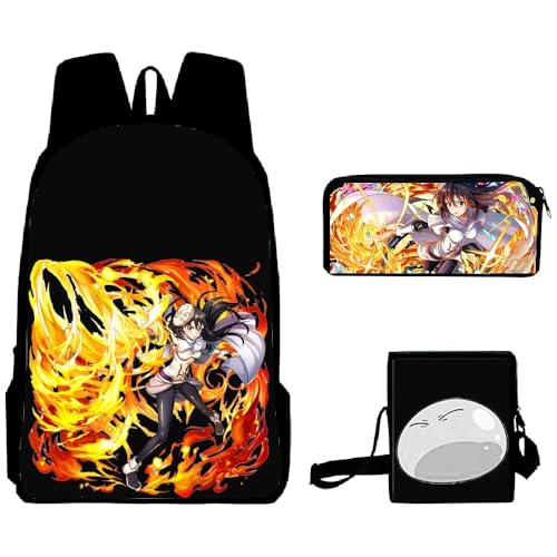 Fasheepfa That Time I Got Reincarnated As A Slime Rucksack, 3-teiliges Set, Anime-3D-Drucke, Rucksack, einzelne Umhängetasche, Federmäppchen für Jungen und Mädchen, Weihnachts- und von Fasheepfa