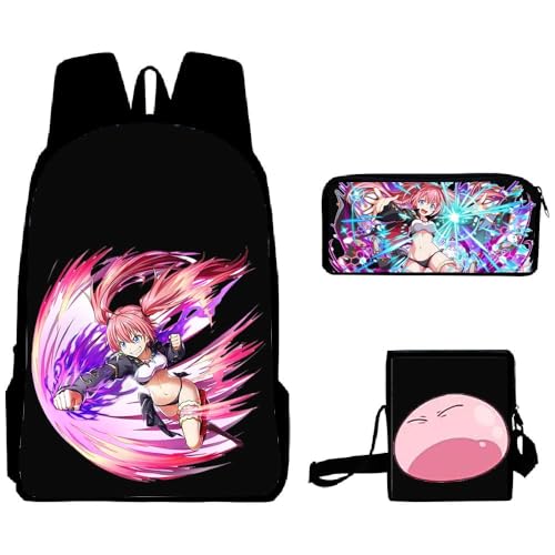Fasheepfa That Time I Got Reincarnated As A Slime Rucksack, 3-teiliges Set, Anime-3D-Drucke, Rucksack, einzelne Umhängetasche, Federmäppchen für Jungen und Mädchen, Weihnachts- und von Fasheepfa