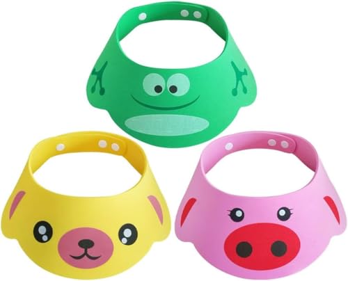 Verstellbare Baby-Shampoo-Mützen mit Sicherheitsvisier für Wasserschutz während des Badens (grün + gelb + pink) von Fasheepfa