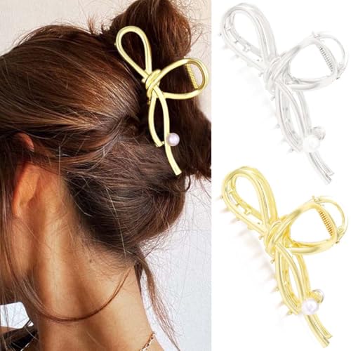 Fashey Perlen-Haarklammern, goldfarbene Schleife, große Metall-Klauen-Clips, 2 Stück, Perlen, Haarschmuck für Damen Fashey Perlen-Haarklammern, goldfarbene Schleife, große Metall-Klauen-Clips, 2 Stück, Perlen, Haarschmuck für Damen von Fashey