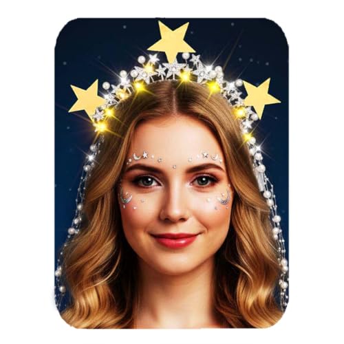 Fashey Stern Heiligenschein Krone Gold Strass Kopfschmuck Göttin Perle Stirnband Karneval Haarschmuck für Frauen von Fashey