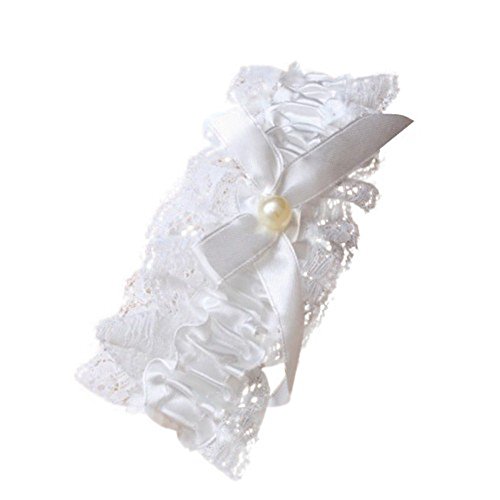 Strumpfband mit Spitze, Schleife und Perle in der Mitte, Brautschmuck für Hochzeit, Cremefarben von Fashion Accessory