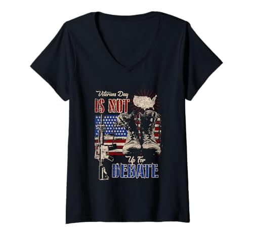 Damen Der Veterans Day steht nicht zur Debatte American Flag Patriotic T-Shirt mit V-Ausschnitt von Fashion Book