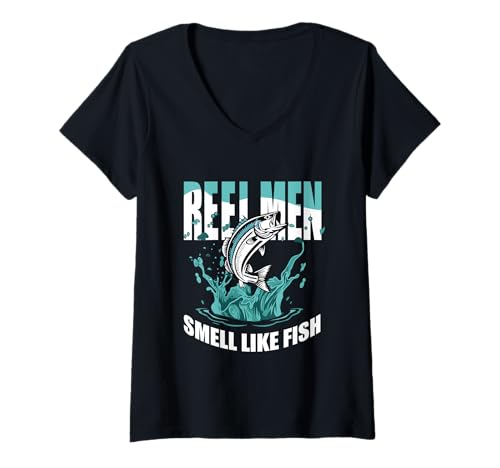 Damen Reel Men Stinke Like Fish Fisherman Lustiges Angeln T-Shirt mit V-Ausschnitt von Fashion Book