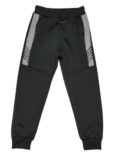 Fashion Boy Jungen Jogginghose Freizeithose warm gefüttert in Schwarz/Grau, Gr. 110/116, J3638.5/6 von Fashion Boy