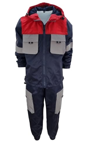 Fashion Boy Kinder Matschanzug Regenanzug Windjacke Regenkombination, in Blau/Rot, Gr. 122, JF677.8 von Fashion Boy