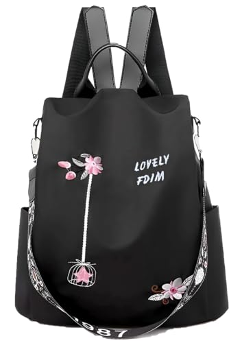 Fashion Cuqui Schwarzer Damenrucksack mit kleinen Blumenmustern, mittlere Größe, Diebstahlschutz und Wasserdicht - die perfekte Wahl, um überall hin mitzunehmen!, Schwarz , 38 von Fashion Cuqui
