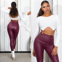 Business Thermo Leder Look High Waist Leggings mit Deko Knöpfe von Fashion Design