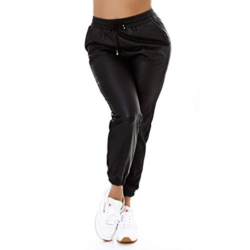 Fashion Design High Waist Lederlook Kunstleder Optik Thermo Hose Jogpants Joggers (S/M) von Fashion Design