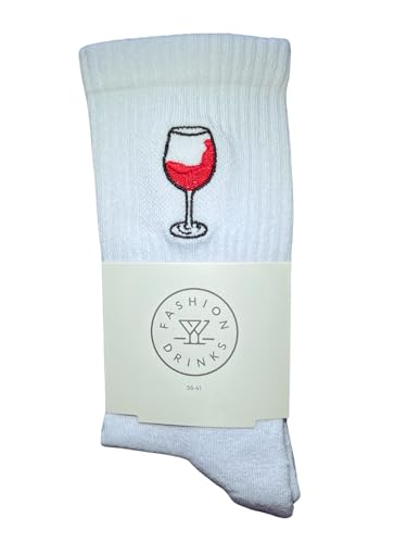 Fashion Drinks Rotwein Glas Crew Socks Damen & Herren aus Bio Baumwolle bestickt (42-46) von Fashion Drinks