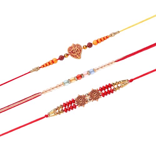 Fashion Frill Delicate Lord OM Trishul AD Multi Designs Rakshabandhan Rakhi für Bruder Männer Bhaiya Bhabhi Rakhi Combo Set von 3 von Fashion Frill