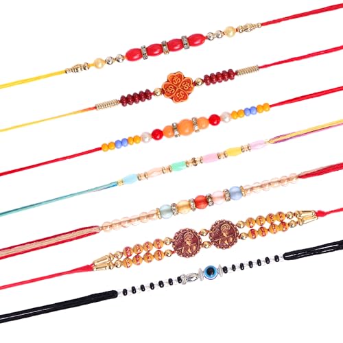 Fashion Frill Designer Lord OM Floral Multi Designs Rakhi für Bruder Männer Bhaiya Rakhis Combo Set von 7 Stück, Einheitsgröße, nicht wertvoll, kein Edelstein von Fashion Frill