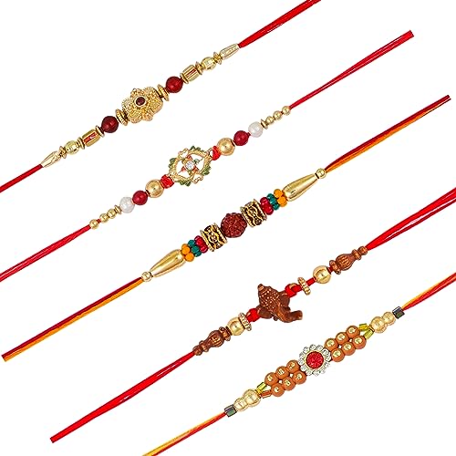 Fashion Frill Designer Rudhraksh Rakshabandhan Rakhi für Bruder Bhaiya Herren, mehrfarbig, Set mit 5 Rakhi-Kombinationen von Fashion Frill