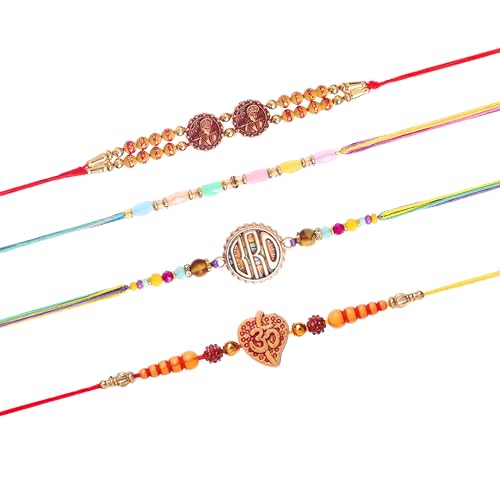 Rakhi for Brother-Set, 4-teiliges Set, Rakhis für Rakshabandhan, Raksha Bandhan Rakhis (RK473), Einheitsgröße, nicht wertvoll, ohne Edelstein von Fashion Frill