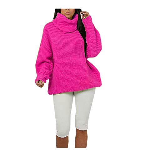 Damen Rollkragen High Polo Strickpullover Rollkragen Mini Pullover Kleid Damen Fluoreszierende Neon Tunika Pullover Winter Mode Abendkleid, hot pink, 38-40 von Fashion Mark