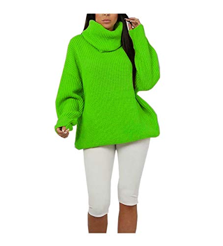 Damen Rollkragen High Polo Strickpullover Rollkragen Mini Pullover Kleid Damen Fluoreszierende Neon Tunika Pullover Winter Mode Abendkleid, neon green, 42-44 von Fashion Mark