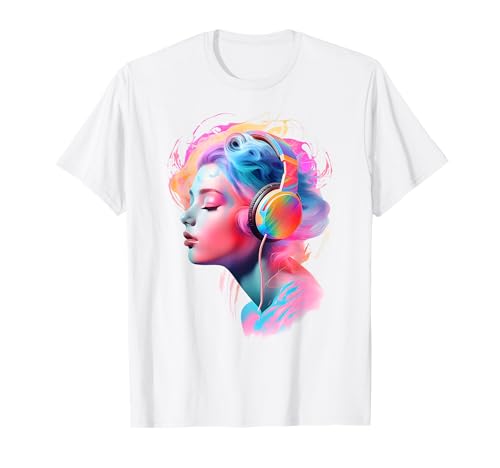 Frau Gesicht mit Kopfhörer Damen Ästhetik Style Motive T-Shirt Frau Gesicht mit Kopfhörer Damen Ästhetik Style Motive T-Shirt von Fashion Portrait Damen Teenager Sommer Grafik