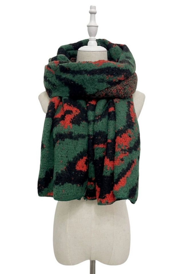 Fashion Scarf World Modeschal Modischer Wollschal mit angesagtem Leopardenmuster und diagonalem Rand, Hochwertige Verarbeitung mit weicher Haptik und dichter Struktur von Fashion Scarf World