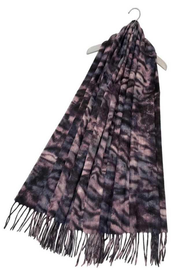 Fashion Scarf World Modeschal Weicher Wollquastenschal mit Tiger-Streifenmuster, Hochwertige Wollmischung für optimalen Tragekomfort von Fashion Scarf World