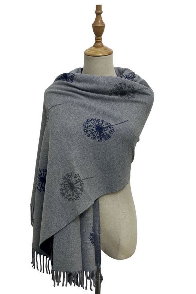 Fashion Scarf World Modeschal Wendbarer Schal mit Pusteblumenmuster und Quasten, Leicht, anschmiegsam und angenehm warm von Fashion Scarf World