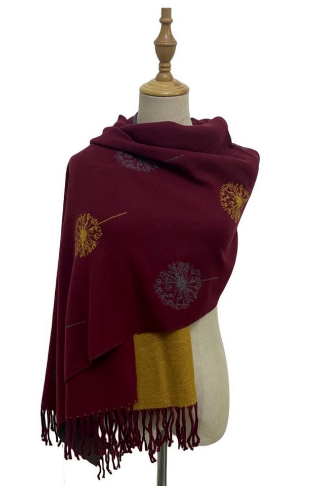 Fashion Scarf World Modeschal Wendbarer Schal mit Pusteblumenmuster und Quasten, Leicht, anschmiegsam und angenehm warm von Fashion Scarf World
