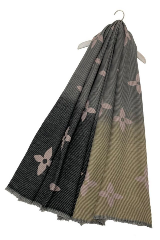 Fashion Scarf World Modeschal Wendbarer plissierter Wollschal mit Ombre-Blumendruck, Weich, wärmend und stilvoll von Fashion Scarf World