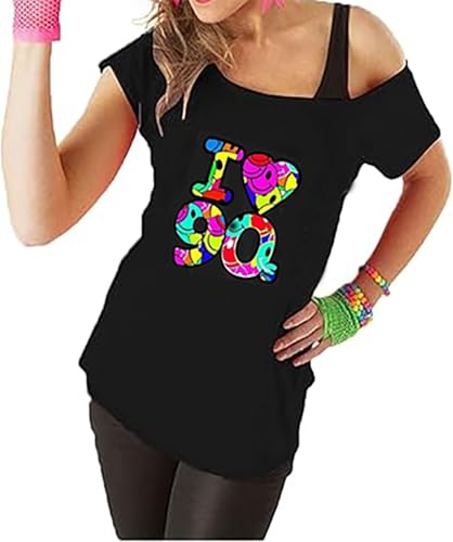 Fashion Sports Dude I Love 90s Kostüm-Top für Damen, Retro-Shirt für Pop-Stern-Partys, T-Shirt, 80er-Jahre-Party-Top, Schwarz , 38-40 von Fashion Sports Dude
