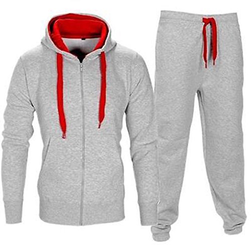 Herren Fitnessstudio Contrast Jogging Trainingsanzug Kapuzenpullis Top Vlies-böden Jogginghose Satz - Grau/Rot, Large von Fashion Star