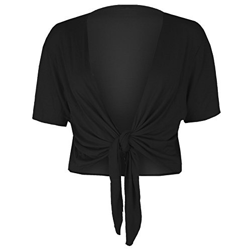 Oops Outlet Damen Schulterjacke Front Knoten Kurzärmelige Strickjacke Bolero Gewickelt Bauchfreies Top - Schwarz - Schulterjacke Große Größen Einfach, Damen, 36/38 von Fashion Star