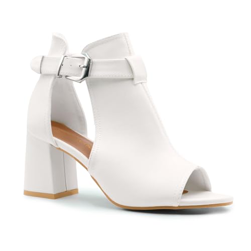 Fashion Thirsty Damen Peeptoe-Sandalen im Stiefeletten-Stil - mittelhoher Blockabsatz - Weiß Kunstleder/Urlaub/Sommer - EUR 39 Fashion Thirsty Damen Peeptoe-Sandalen im Stiefeletten-Stil - mittelhoher Blockabsatz - Weiß Kunstleder/Urlaub/Sommer - EUR 39 von Fashion Thirsty