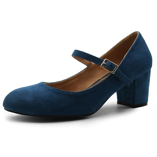Fashion Thirty Heelberry - Damen Schuhe im Mary-Jane-Stil - mittelhoher Blockabsatz - Dunkelblaues Wildlederimitat - EUR 37 von Fashion Thirsty