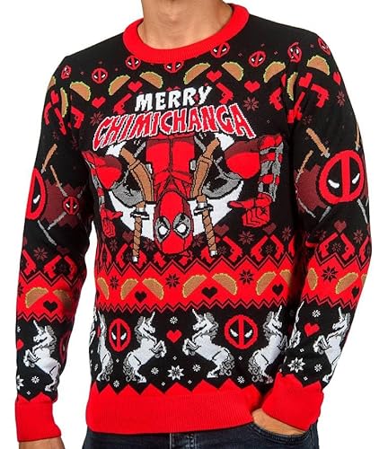 Deadpool Weihnachtspullover, rot, schwarz, XXL von Fashion UK