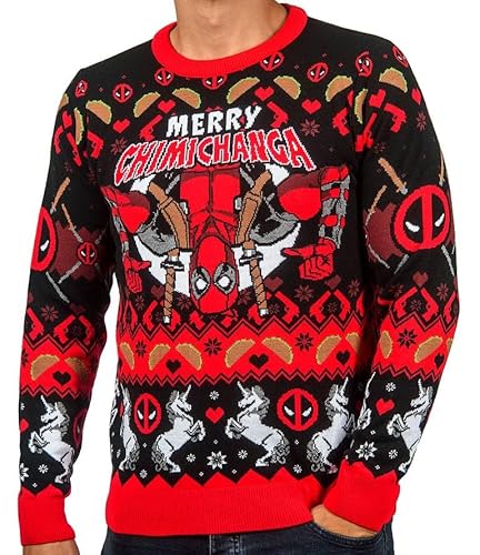 Deadpool Weihnachtspullover für Damen und Herren Geschenk, rot, schwarz, XXX-Large von Fashion UK