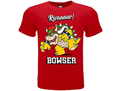 Fashion UK T Shirt Bowser Charakter Offizielles T-Shirt aus 100% Baumwolle, Farbe Rot, Lizenzprodukt, Größen für Kinder/Jungen., rot, 14 Jahre von Fashion UK