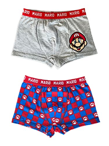 Fashion UK Boxershorts Super Mario Slip für Kinder, elastisch, 2er-Pack - Grau Rot Blau, mehrfarbig, 12 Jahre von Fashion UK