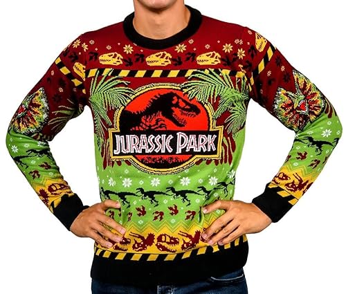 Fashion UK Jurassic Park Weihnachtspullover, Mehrfarbig/Meereswellen (Ocean Tides), 3X-Groß von Fashion UK