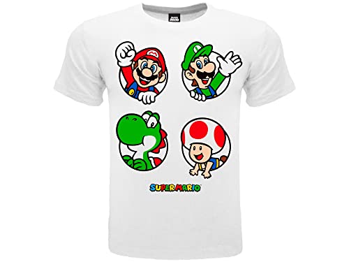 Fashion UK Mario-T-Shirt, Mario, Luigi, Yoshi und Toad, 100 % Baumwolle, Farbe Weiß mit Logo, Lizenzprodukt, für Kinder/Jugendliche., Weiß, 3-4 Jahre von Fashion UK