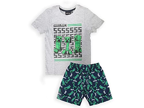 Fashion UK Minecraft Pyjama für den Sommer, Frühling, Modell Mostro Creeper T-Shirt Grau Blau Baumwolle Offizielles Produkt für Kinder (8 Jahre - 128 cm) von Fashion UK