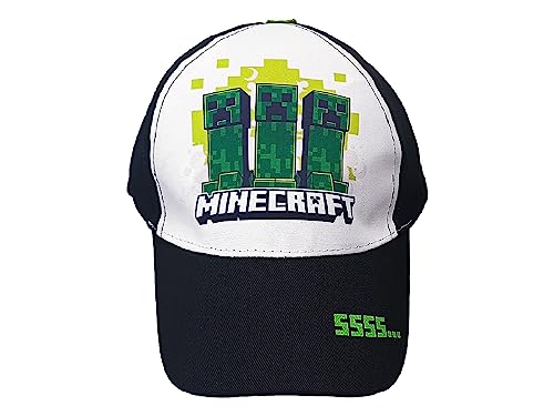 Fashion UK Offizielle Minecraft Cap mit 3 Creeper und Monsters für Kinder oder Jungen, Polyester und Baumwolle, Baseballkappe, Schwarz und Weiß., Mehrfarbig, 54 cm von Fashion UK