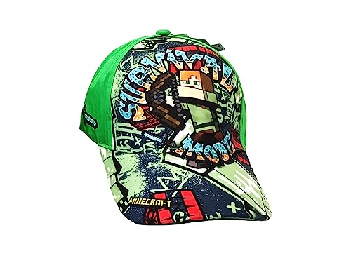 Fashion UK Offizielle Minecraft-Mütze Alex Steve. Schirmmütze für Kinder oder Jungen. Polyester und Baumwolle. Grüne Baseballmütze. (54 cm) von Fashion UK