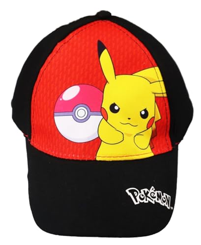Fashion UK Offizieller Pokemon Pikachu-Hut, Pokeball-Modell, Kappe mit Visier für Kinder oder Jungen, Polyester und Baumwolle, schwarzer Baseballmütze., mehrfarbig, 48 von Fashion UK