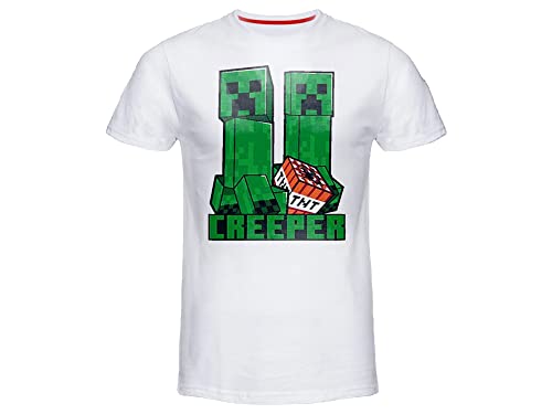 Fashion UK Offizielles Minecraft-T-Shirt aus 100 % Baumwolle, Modell Creeper Monster, Unisex, Weiß, Größen für Kinder (10 Jahre - 140 cm), Weiß, 10 Jahre von Fashion UK